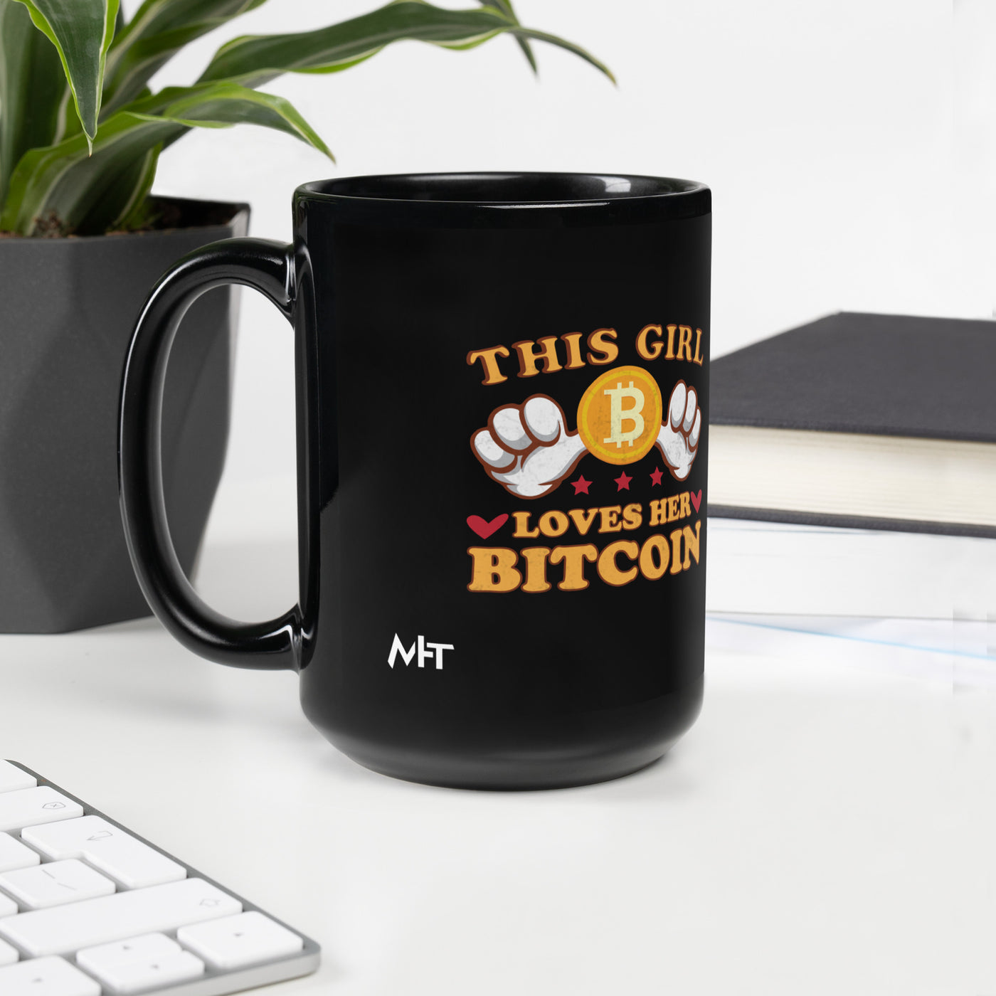 This girl Loves her Bitcoin - Black Glossy Mug