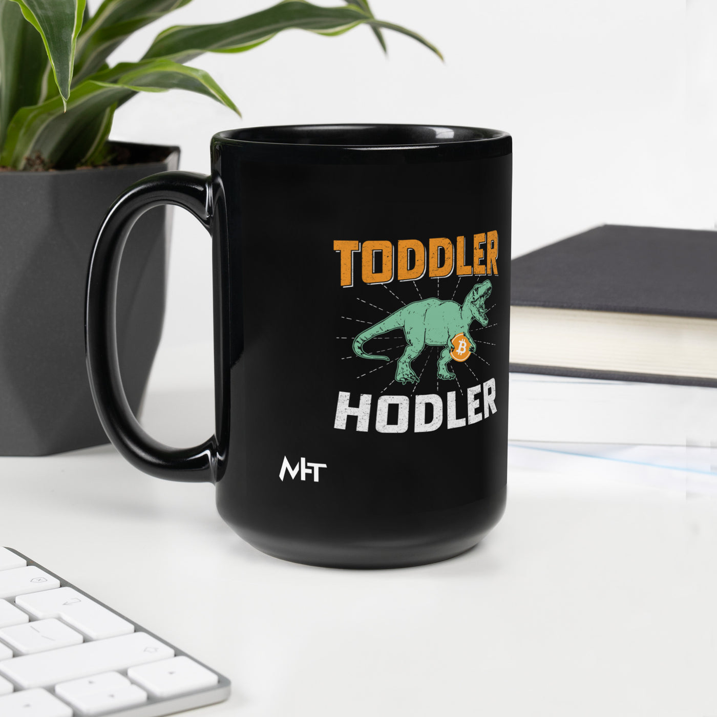 Toddler Bitcoin T-rex Holder - Black Glossy Mug