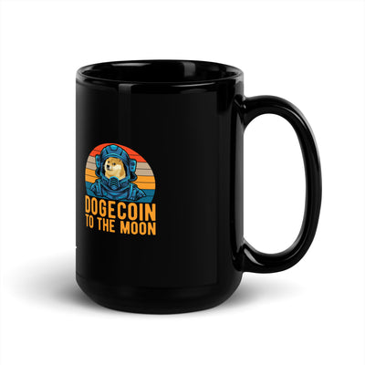 Doge Coin to the Moon - Black Glossy Mug
