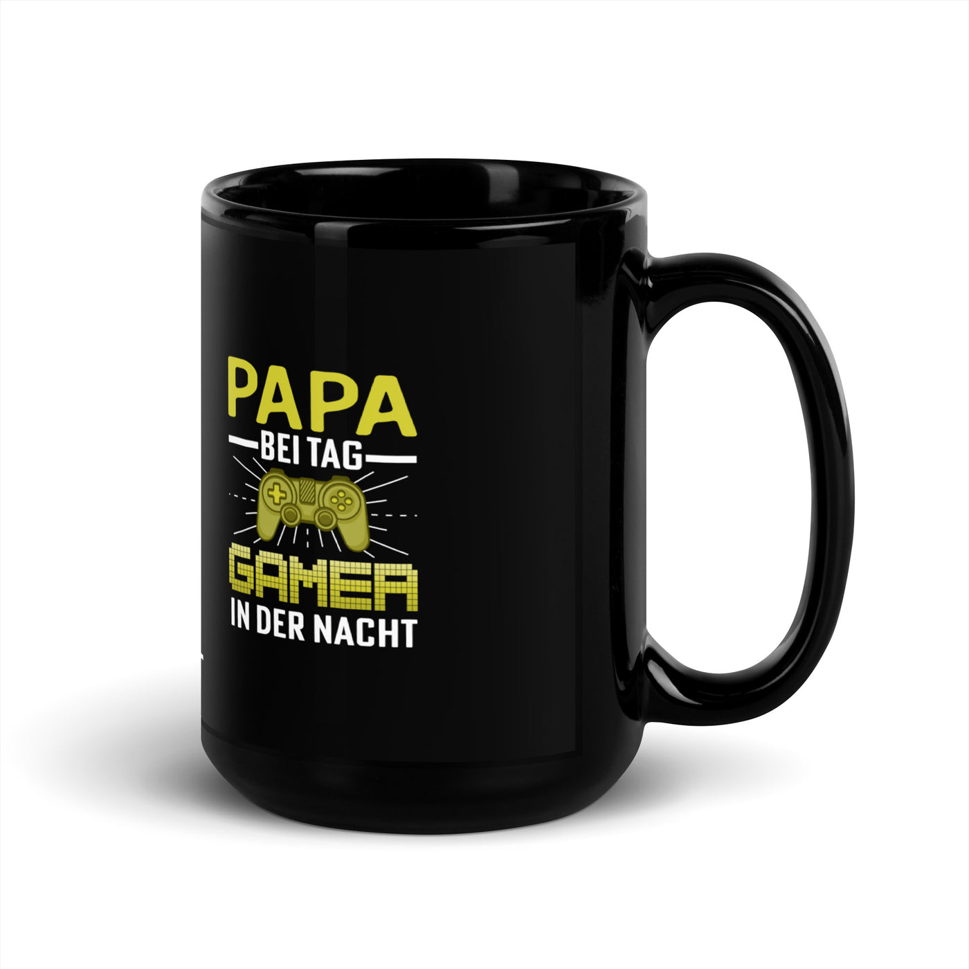 Papa Bei Tag Gamer in Der Nacht - Black Glossy Mug