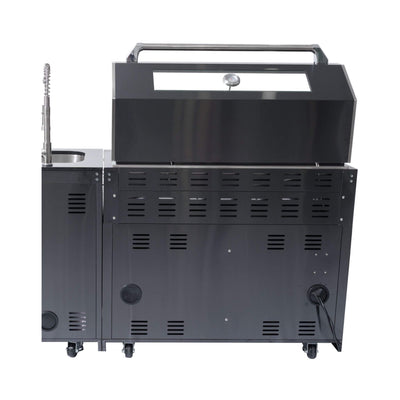 Castelle Flame Premium Black Stainless Steel 6-Burner Gas Grill Kitchen Island With Rotisserie Kit (SAK82641)