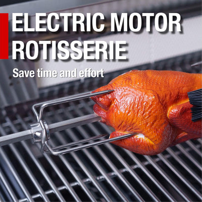 Castelle Flame Premium Black Stainless Steel 6-Burner Gas Grill Kitchen Island With Rotisserie Kit (SAK82641)