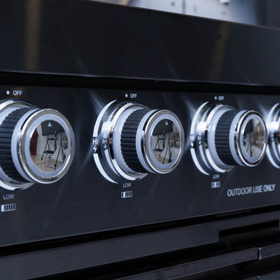 Castelle Flame Premium Black Stainless Steel 6-Burner Gas Grill Kitchen Island With Rotisserie Kit (SAK82641)