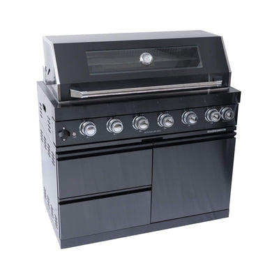 Castelle Flame Premium Black Stainless Steel 6-Burner Gas Grill Kitchen Island With Rotisserie Kit (SAK82641)