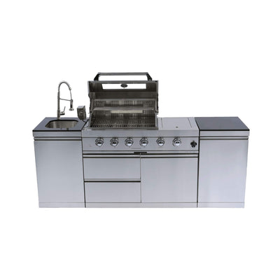 Castelle Flame Stainless Steel Outdoor BBQ Kitchen Island With 46-Inch 4-Burner 85K BTU Grill, Rotisserie Kit, And Cabinets (SAK93192)