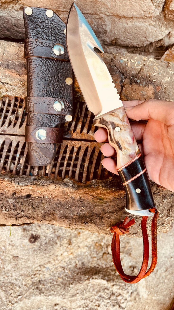 Hornstrike Guthook Hunting Knife – Custom 9" 440C Steel Blade with Black G10 & Sheep Horn Handle by MyHackerTech