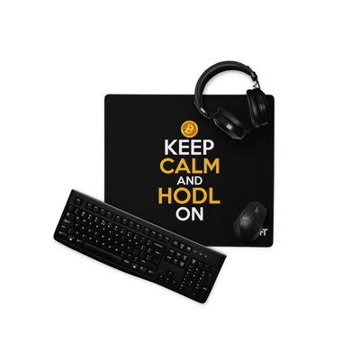 Keep Calm and HODL On ( Yellow and White Text ) - Desk Mat