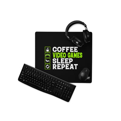 Coffee, Video Games, Sleep, Repeat Desk Mat