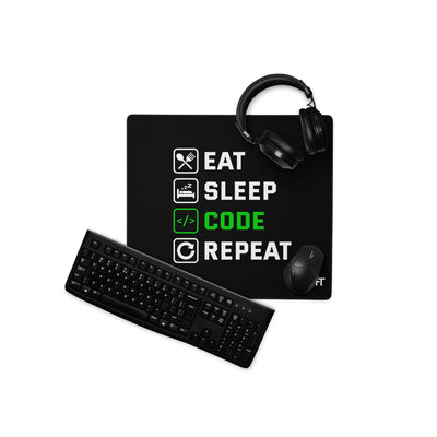 Eat Sleep Code Repeat ( Green Text ) - Desk Mat