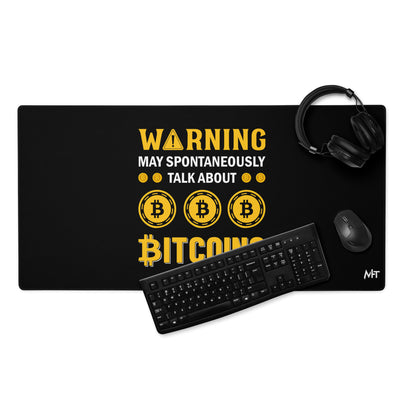 Warning! May Spontaneously talk about Bitcoins - Desk Mat