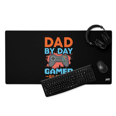 Dad by Day, Gamer by Night ( Red Text ) - Desk Mat