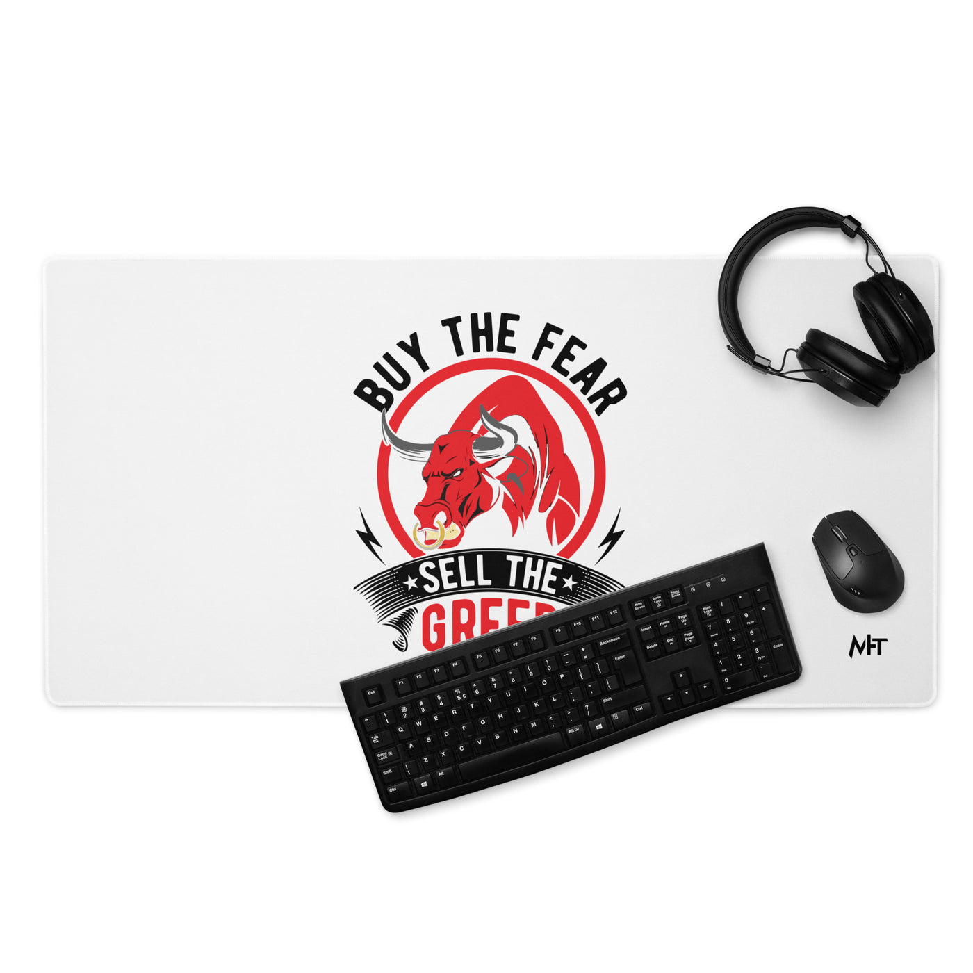 Buy the Fear; Sell the Greed in Dark Text - Desk Mat