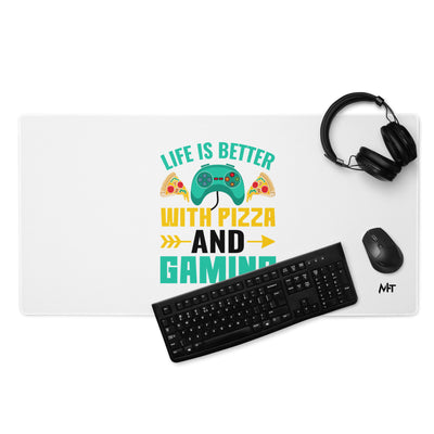 Life is Better With Pizza and Gaming Rima 14 in Dark Text - Desk Mat
