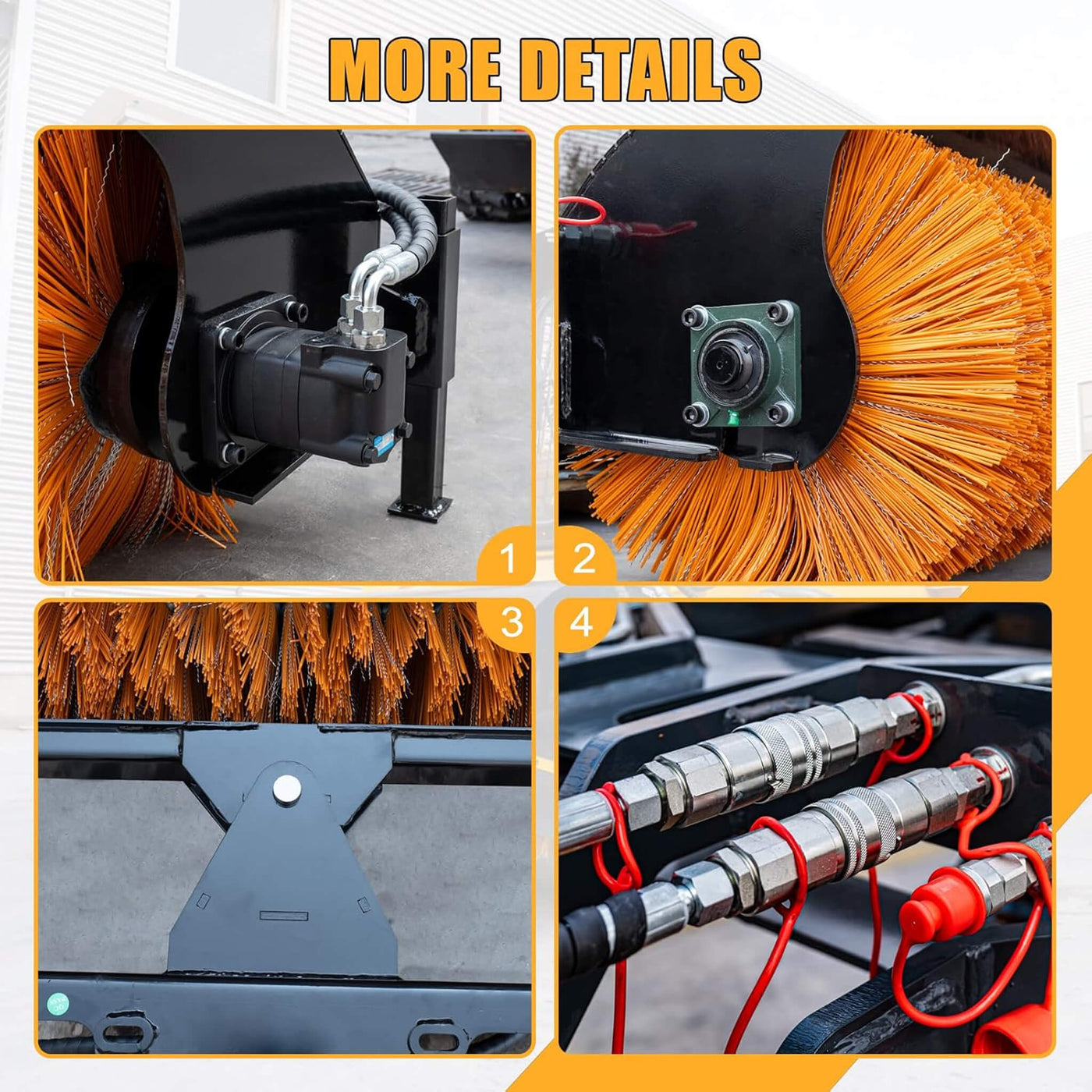 Heavy-Duty 41-Inch Hydraulic Skid Steer Broom Sweeper Attachment With ...