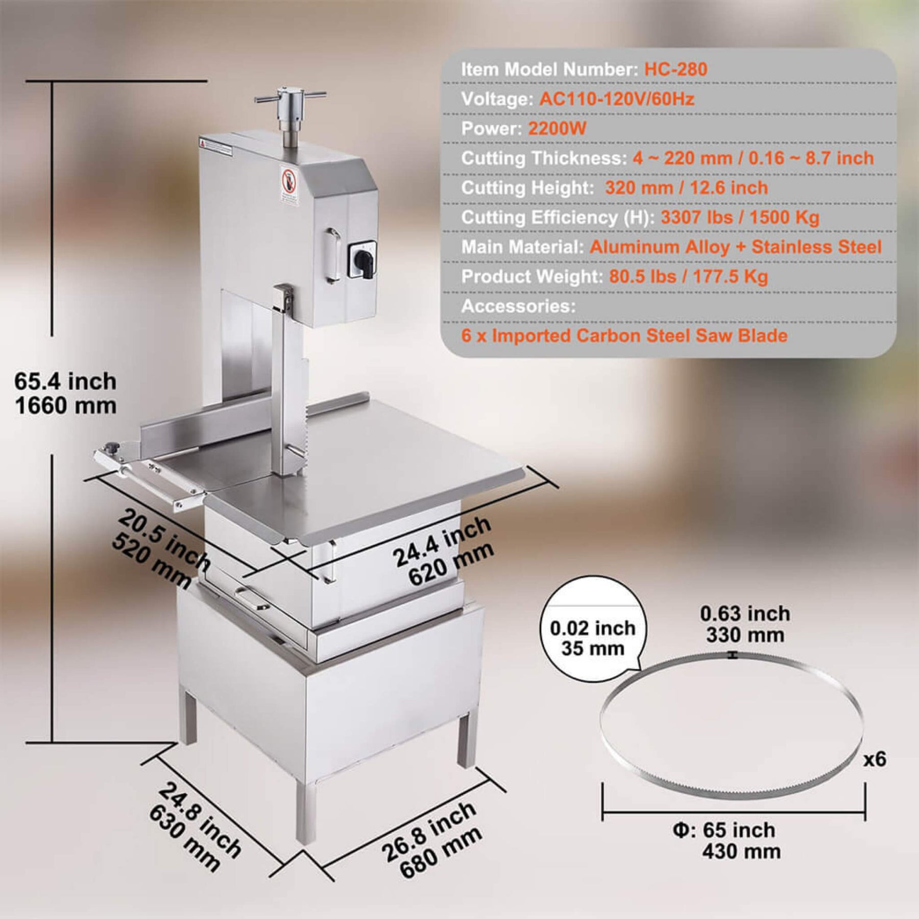 Heavy Duty Commercial Electric Meat Bone Saw Cutting Band Machine With 6 Saw Blades, 2200W (SAK91753) by MyHackerTech