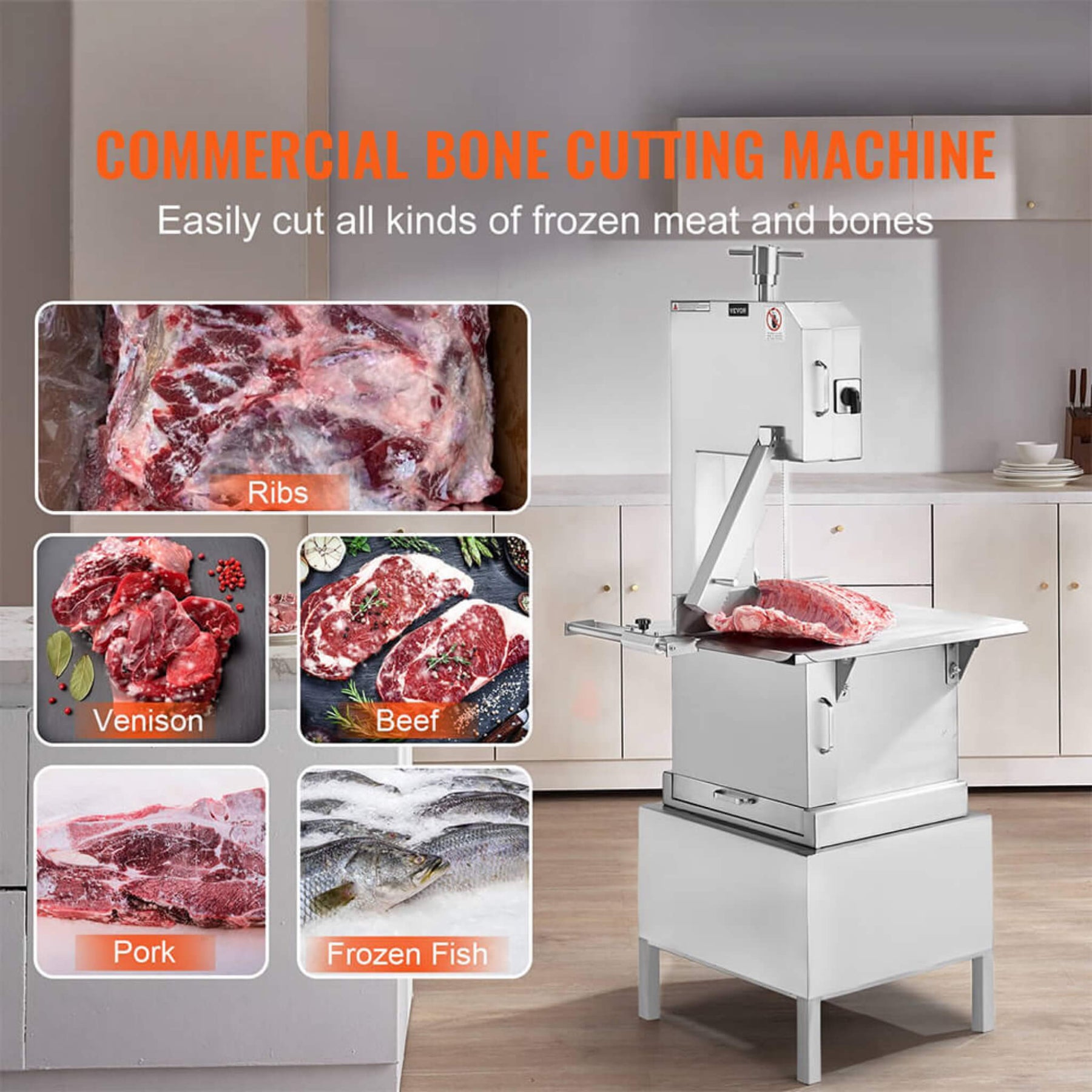 Heavy Duty Commercial Electric Meat Bone Saw Cutting Band Machine With 6 Saw Blades, 2200W (SAK91753) by MyHackerTech