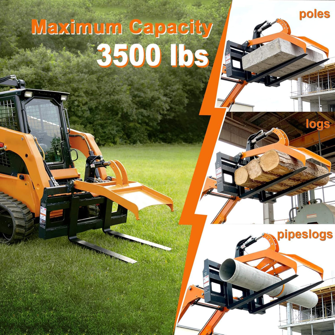 Heavy Duty Fork Grapple Skid Steer Attachment With Universal Quick ...