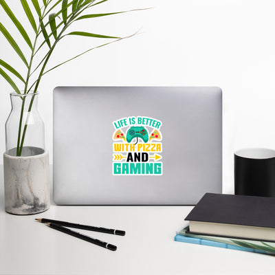 Life is Better With Pizza and Gaming Rima 14 in Dark Text - Bubble-free stickers