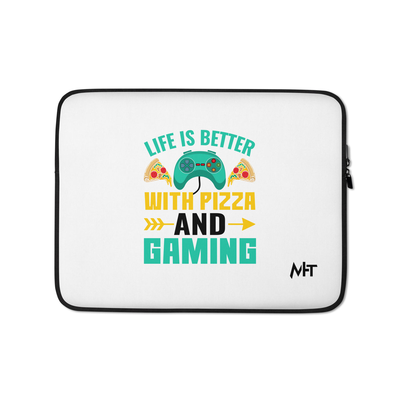Life is Better With Pizza and Gaming Rima 14 in Dark Text - Laptop Sleeve