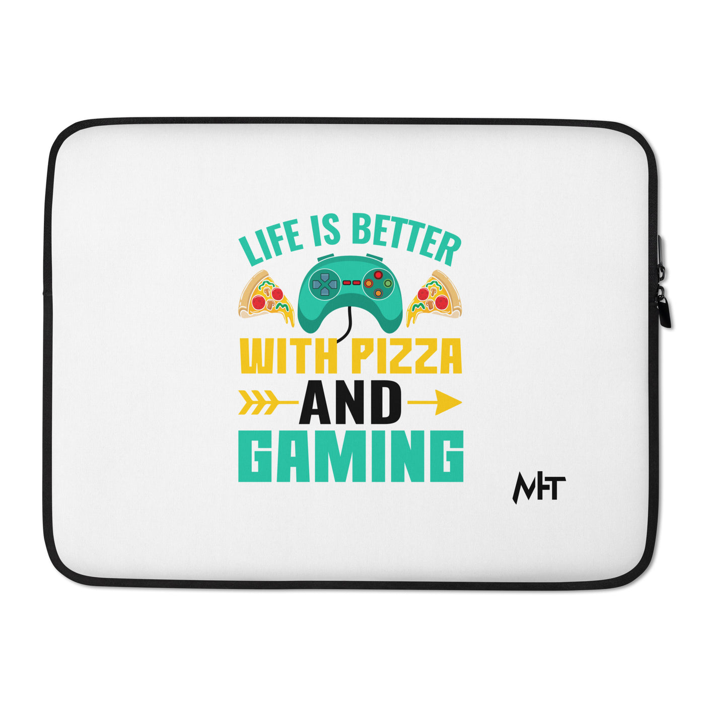 Life is Better With Pizza and Gaming Rima 14 in Dark Text - Laptop Sleeve
