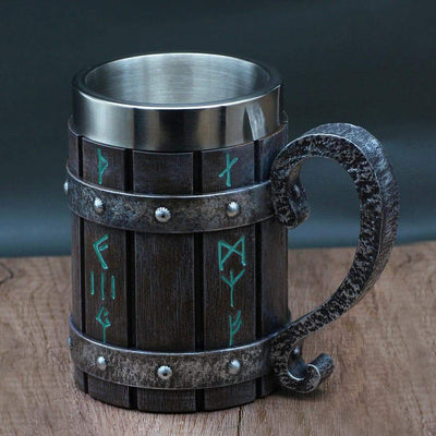 Viking Runes 'Wooden' 20 ounce Stainless Steel Tankard Mug by MyHackerTech