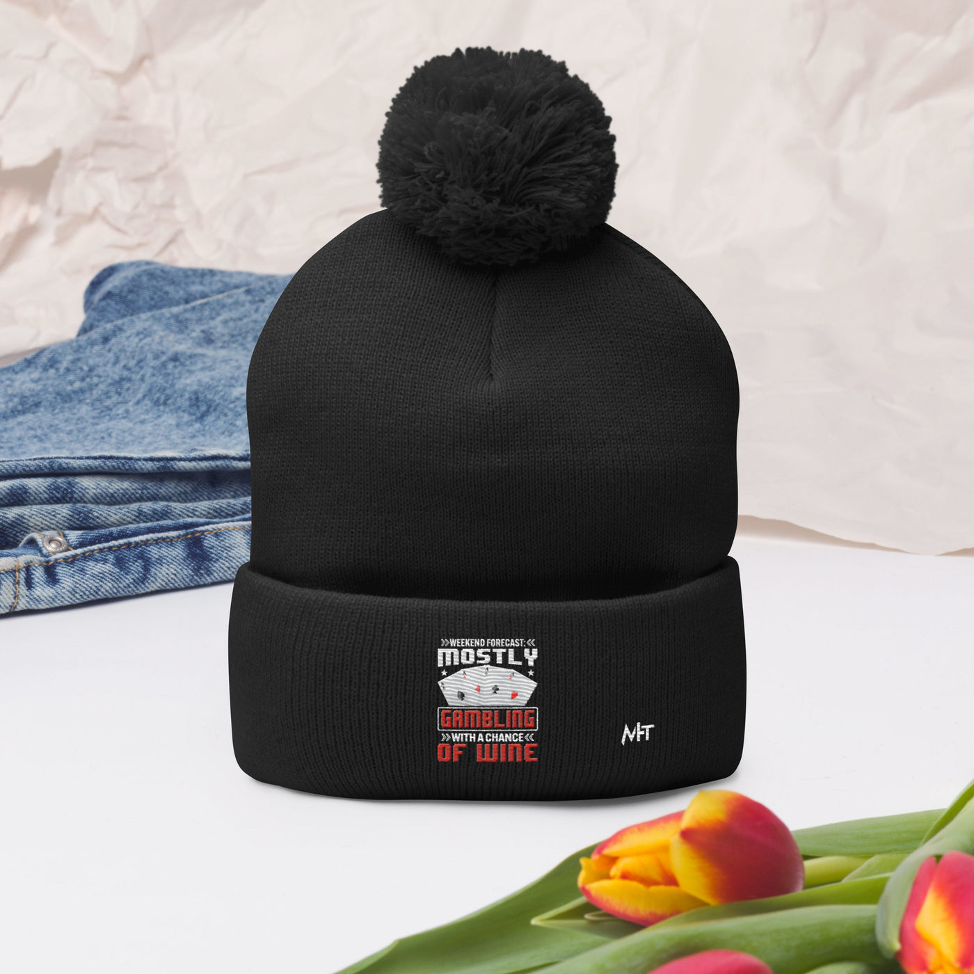 Weekend Forecast Mostly Gambling With a Chance of Wine - Pom-Pom Beanie