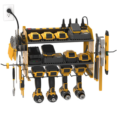 Power Tool Organizer Wall Mount, Cordless Drill Holder with 8-Outlet Power Strip, Modular Garage Organization Storage Rack, Gift for Men by MyHackerTech