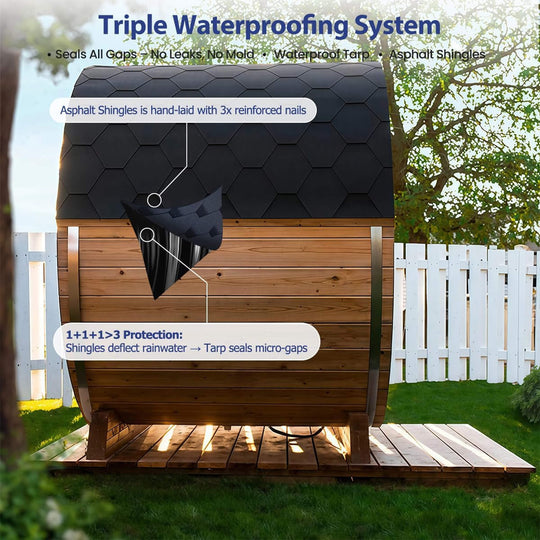 sauna tarp Thermora Premium All-Weather Outdoor Pinewood Barrel Sauna Kit With 4.5KW  Heater And Tempered Glass Window (SAK91462)