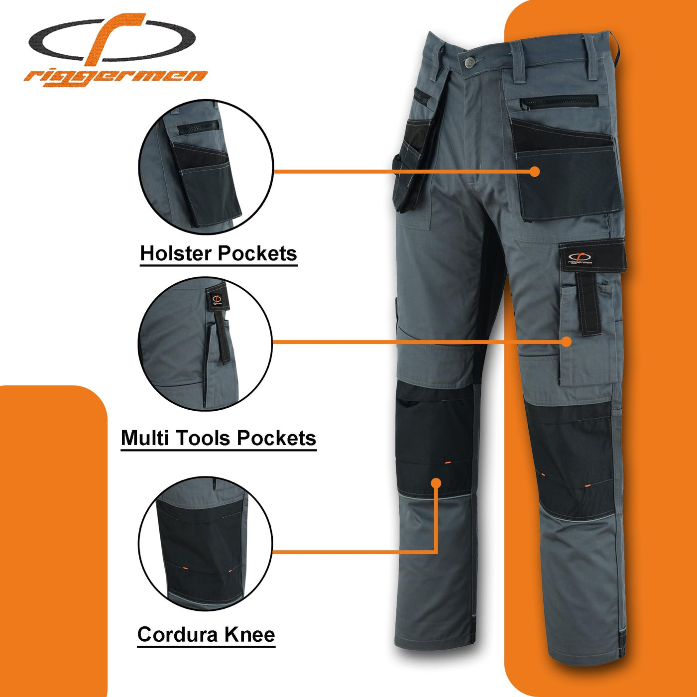 Riggermen Mens Work Pants Lightweight Cargo Tactical Trouser with Holster Pockets Relaxed Fit Safety Pants for Construction by MyHackerTech