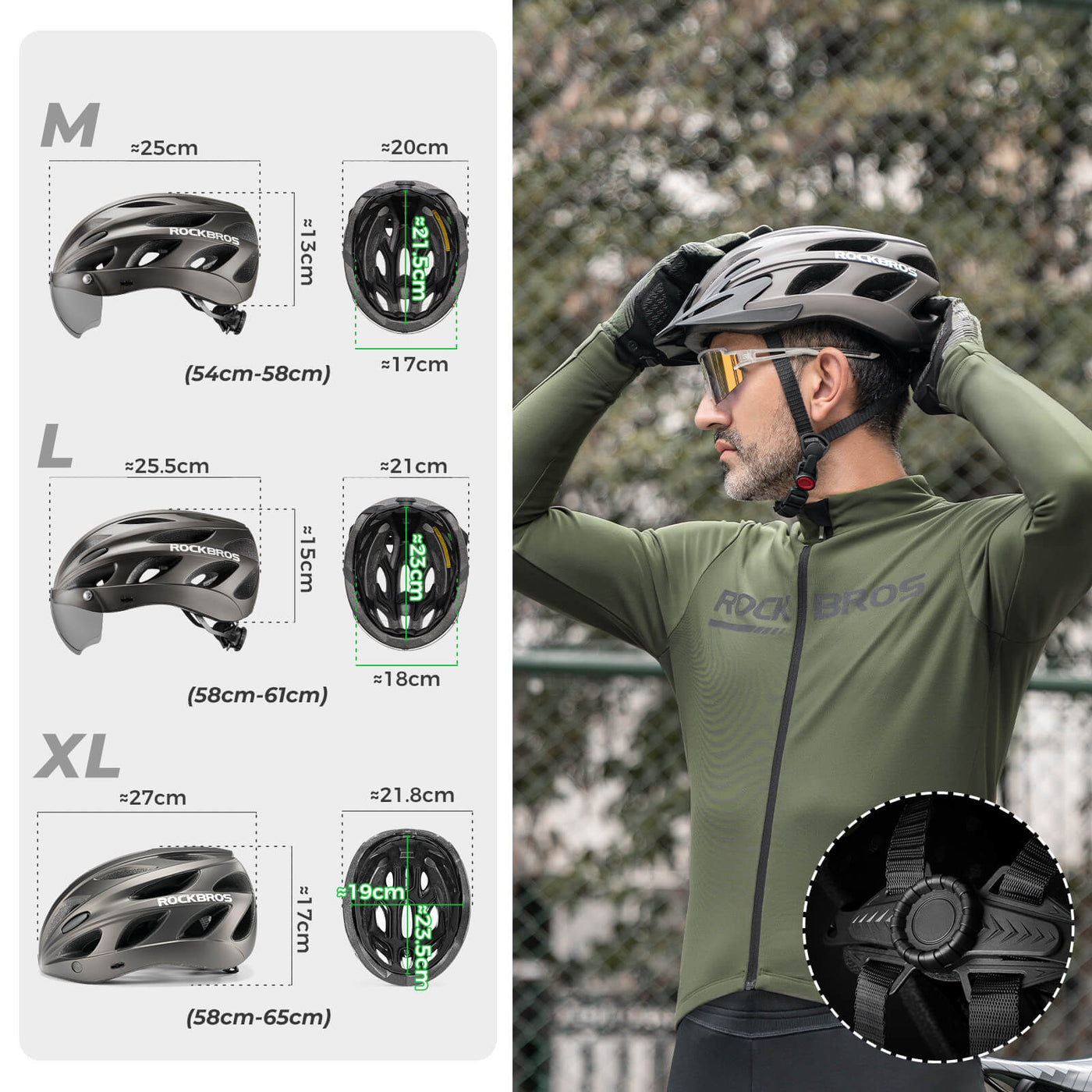 ROCKBROS Lightweight Cycling Helmet for Adults 24 Vents with Visor & Goggles, 57-62 cm / Blue
