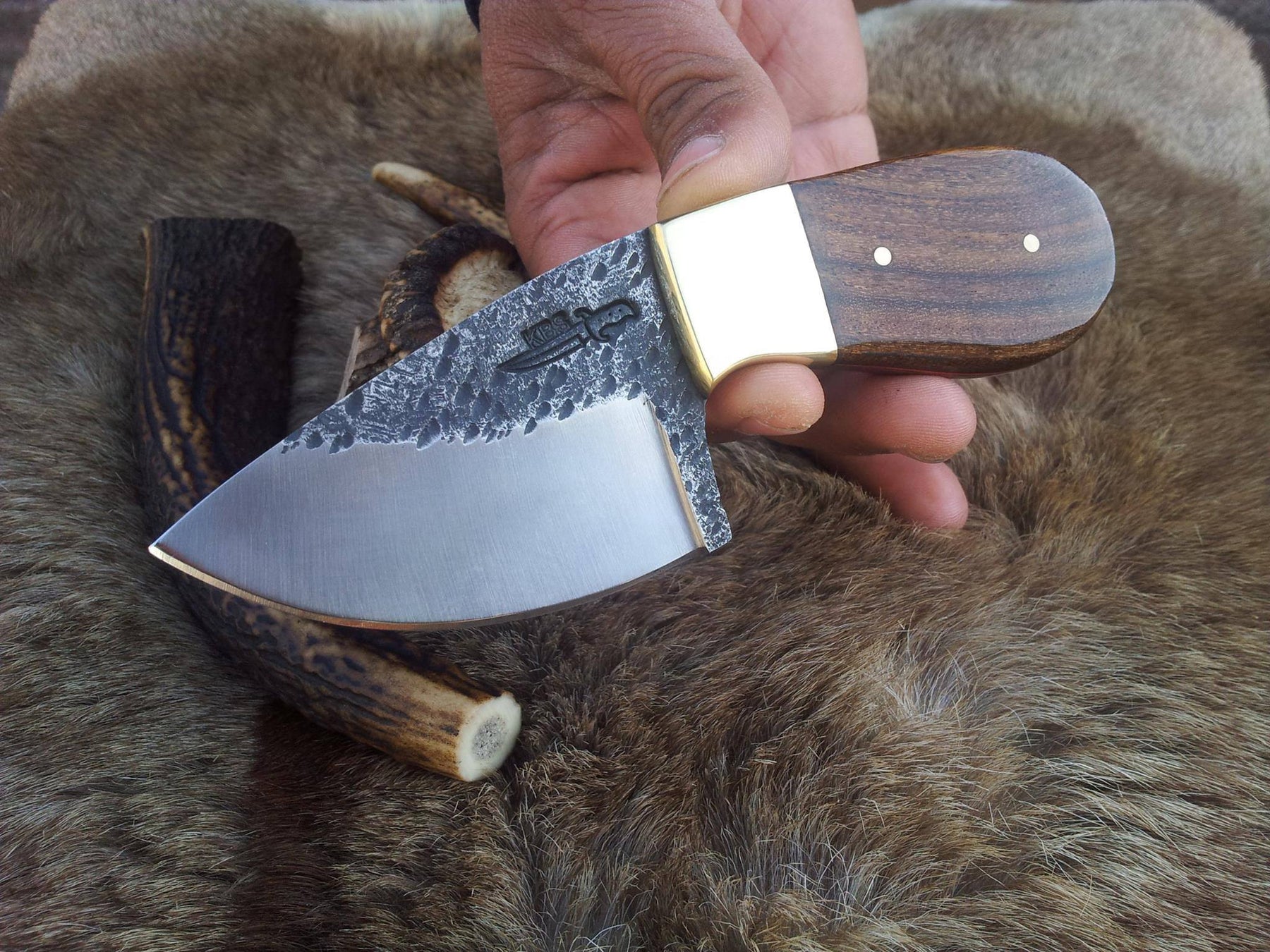 Hand-Forged 1095 Tool Steel Field Dressing Deer Skinning Knife – 6 Inch Drop Point Blade with Rosewood Handle by MyHackerTech