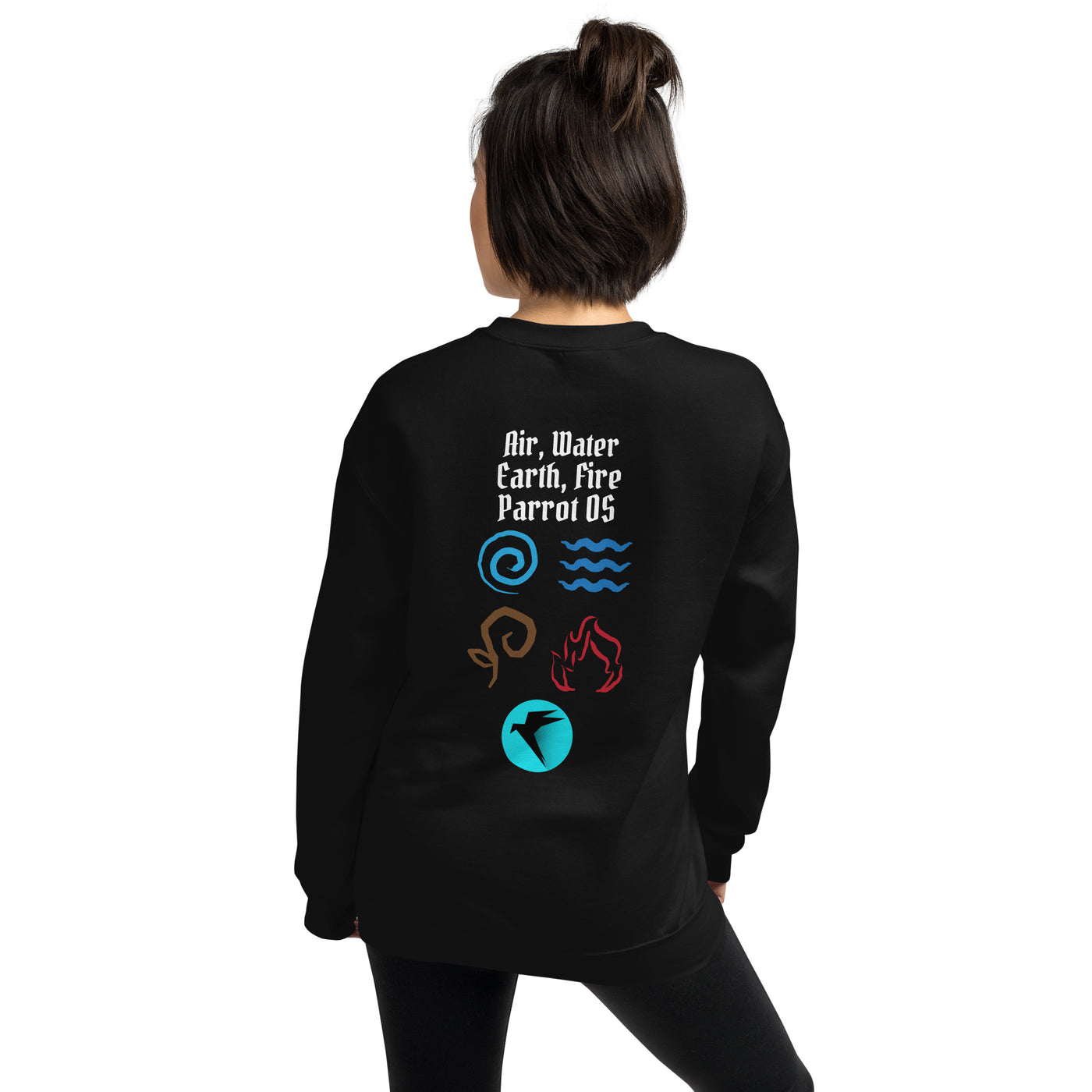 Air, Water, Earth, Fire, Parrot OS - Unisex Sweatshirt ( Back Print )