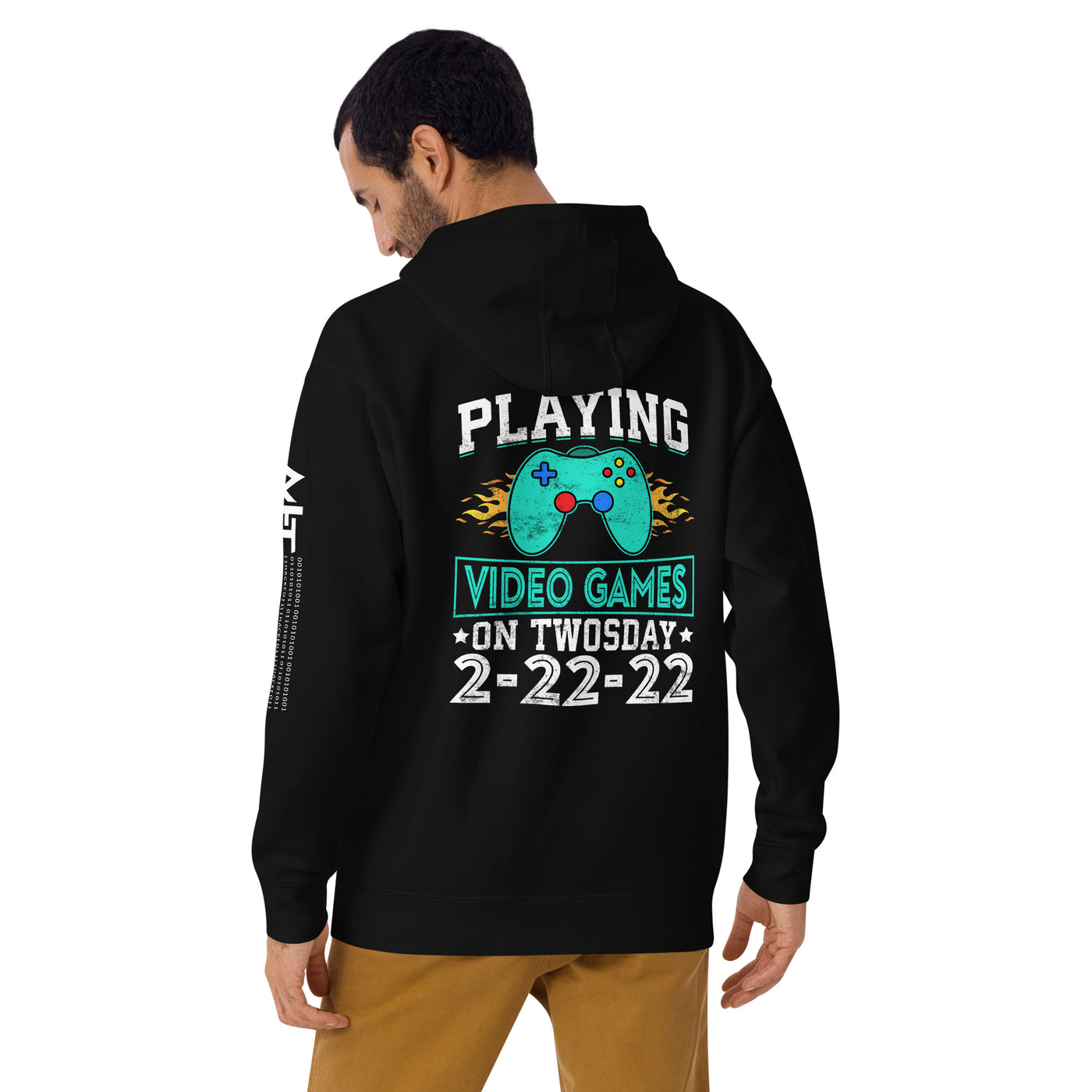 Playing Videogames on Twosday Unisex Hoodie ( Back Print )