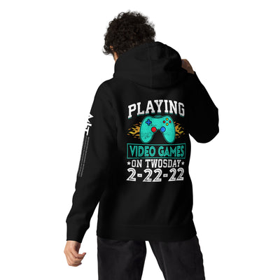 Playing Videogames on Twosday Unisex Hoodie ( Back Print )