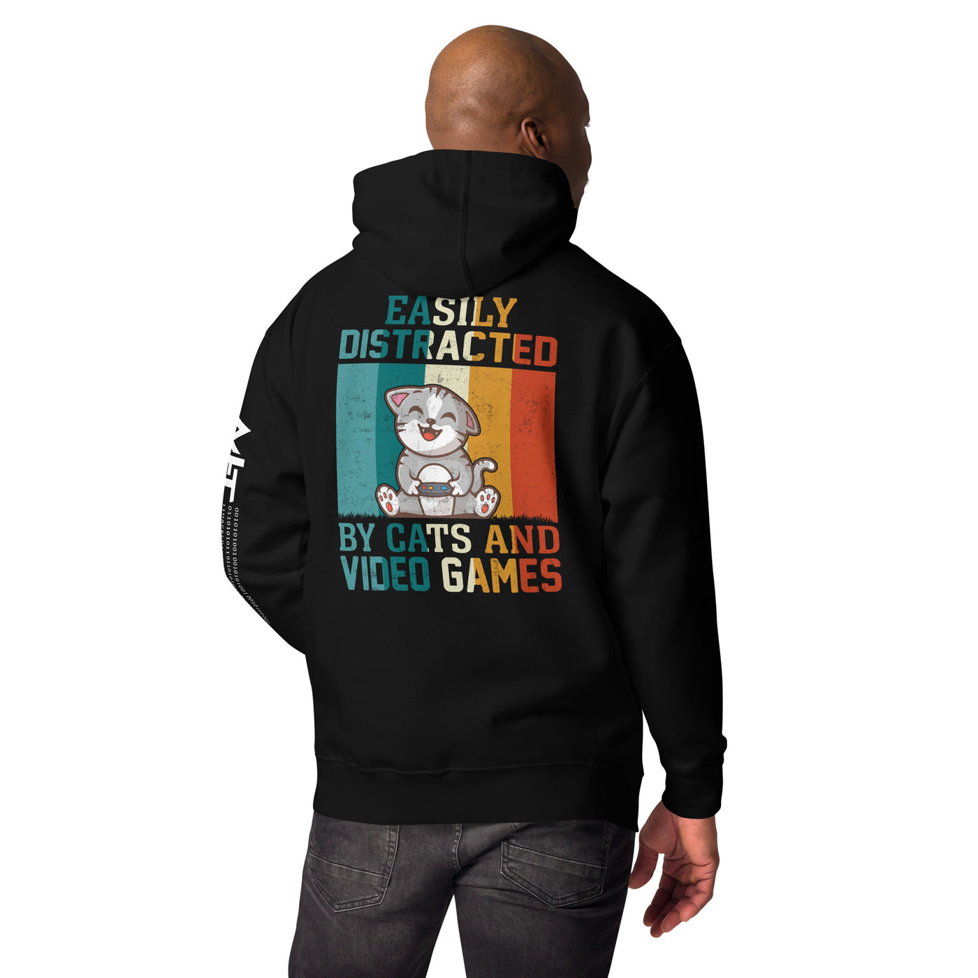 Easily Distracted by Cats and Video Games Unisex Hoodie ( Back Print )