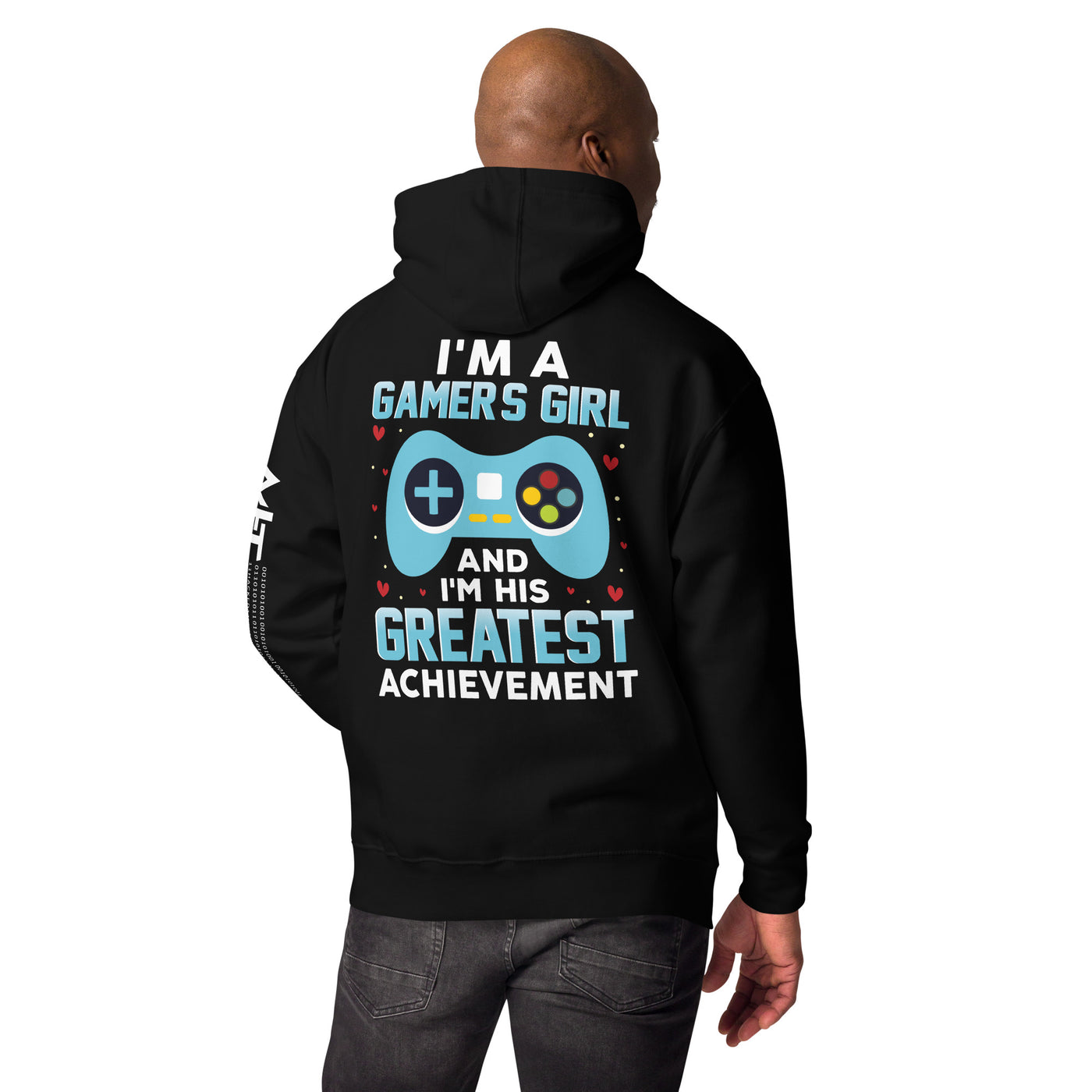 I am a Gamer's Girl, I am his Greatest Achievement (turquoise text ) - Unisex Hoodie ( Back Print )