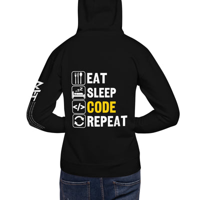 Eat Sleep Code Repeat ( Yellow Text ) - Unisex Hoodie (back print)