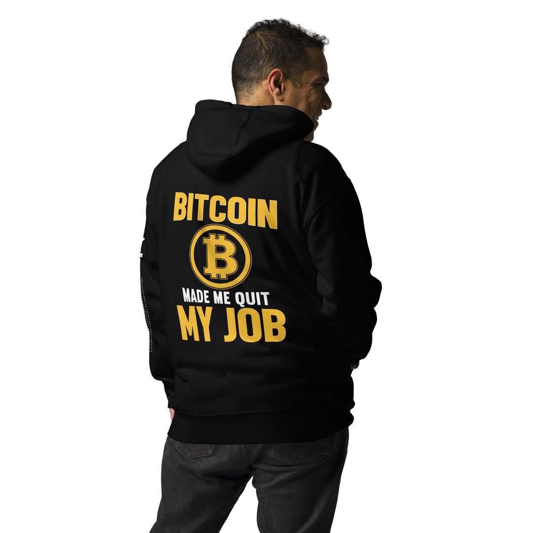Bitcoin Make Me Quit My Job - Unisex Hoodie ( Back Print ) Charcoal Heather / 3XL| Unique Hoodie for Developers, Programmers, Hackers & Coders