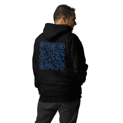 Who's the New Kid, Hacker, Developer, Gamer, Crypto King (No Logo, Blue Cyber) - Unisex Hoodie Personalized QR Code