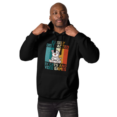 Easily Distracted by Cats and Video games Unisex Hoodie