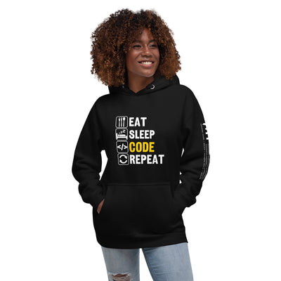 Eat Sleep Code Repeat ( Yellow Text ) - Unisex Hoodie