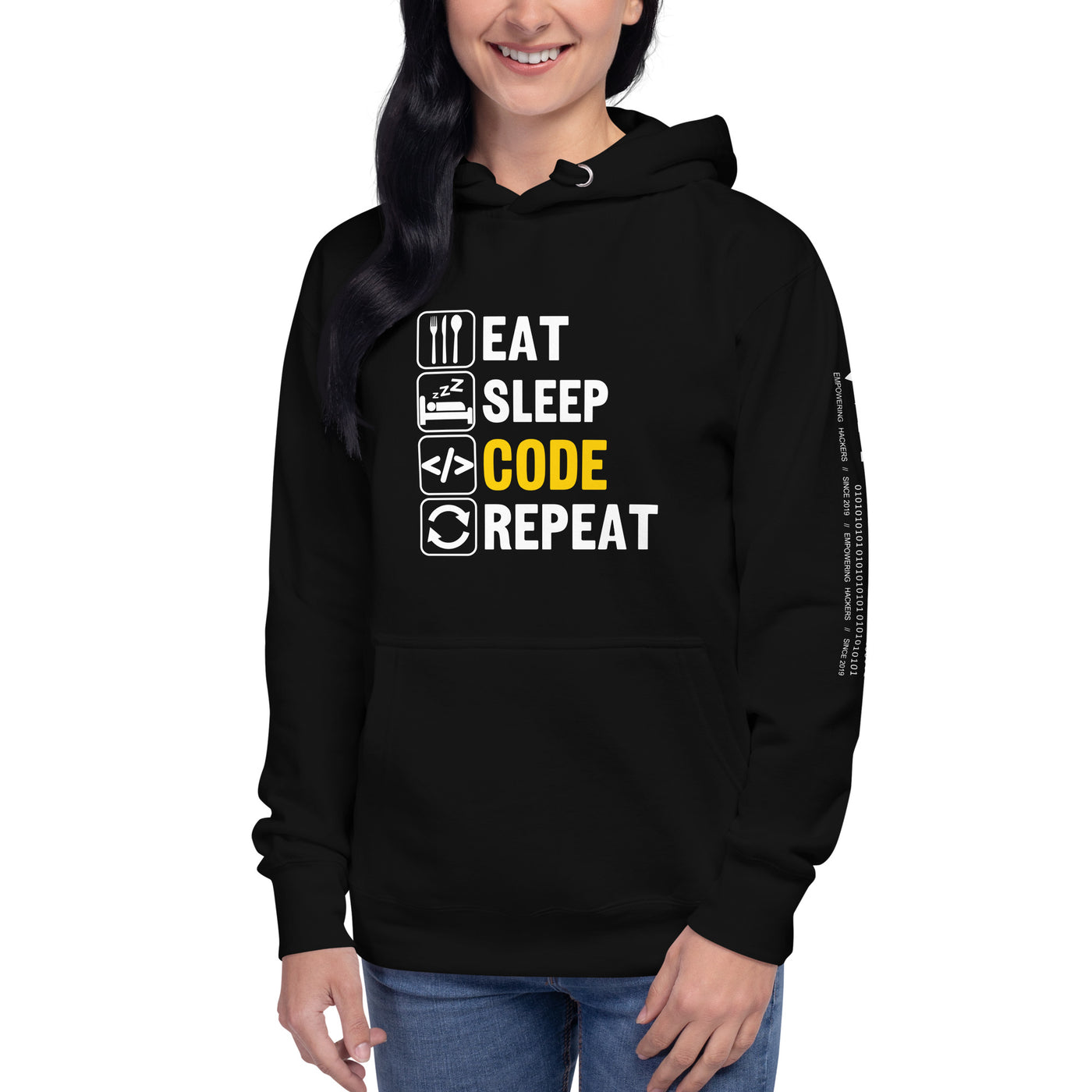 Eat Sleep Code Repeat ( Yellow Text ) - Unisex Hoodie