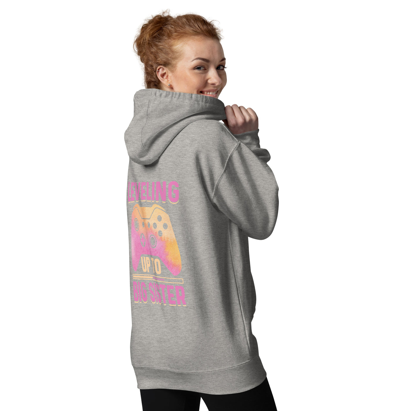 Levelling up to Big Sister for light color - Unisex Hoodie ( Back Print )