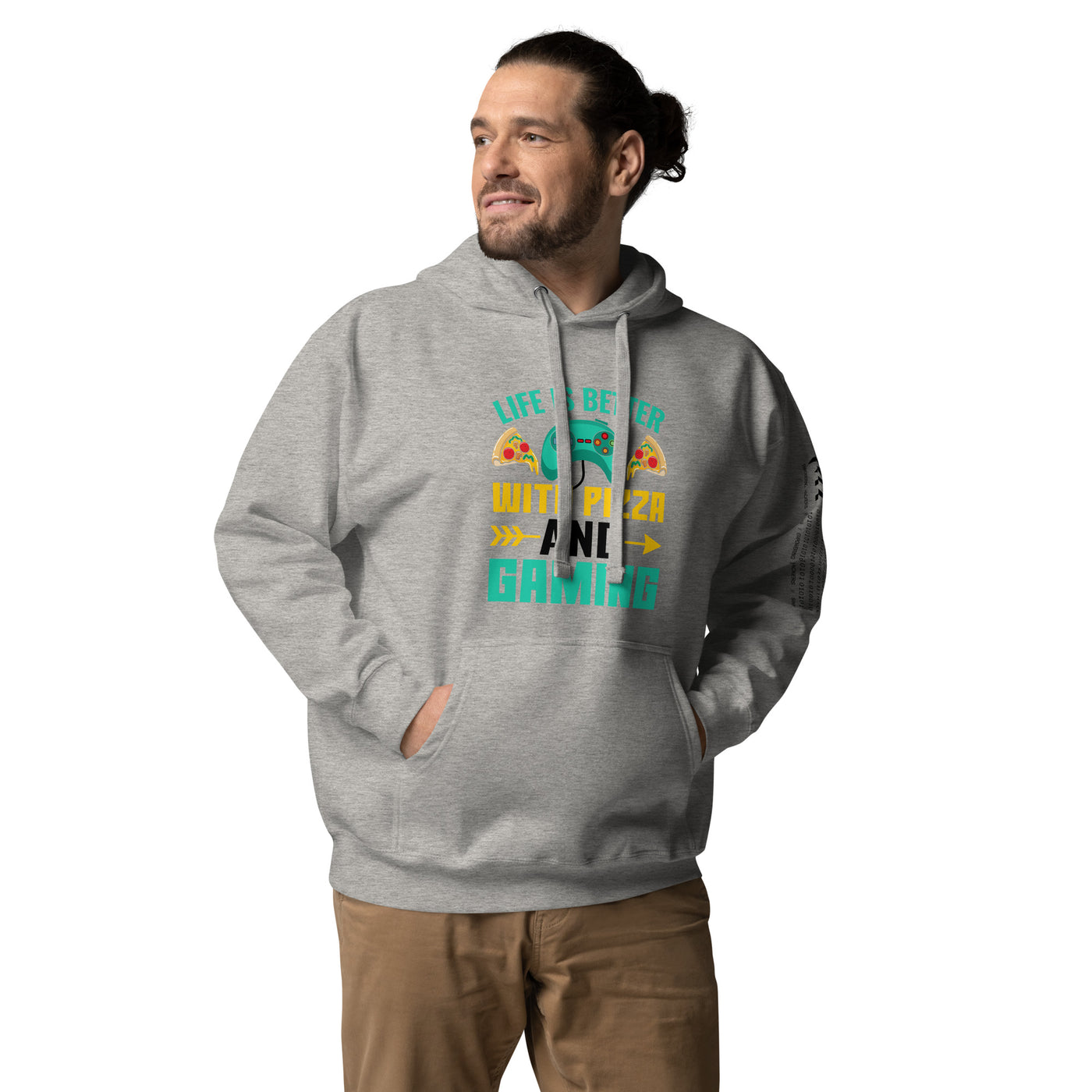 Life is Better With Pizza and Gaming Rima 14 in Dark Text - Unisex Hoodie