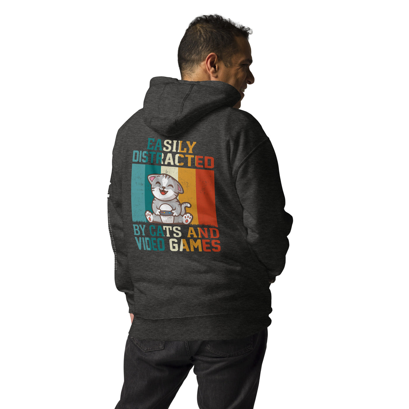 Easily Distracted by Cats and Video Games Unisex Hoodie ( Back Print )