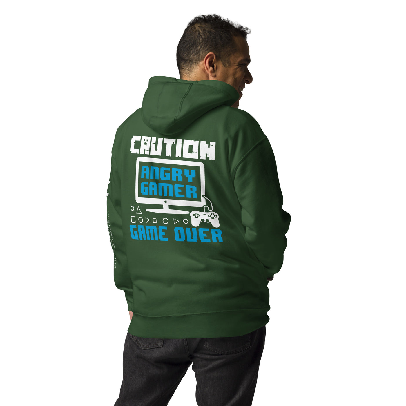 Caution! Angry Gamer Unisex Hoodie ( Back Print )