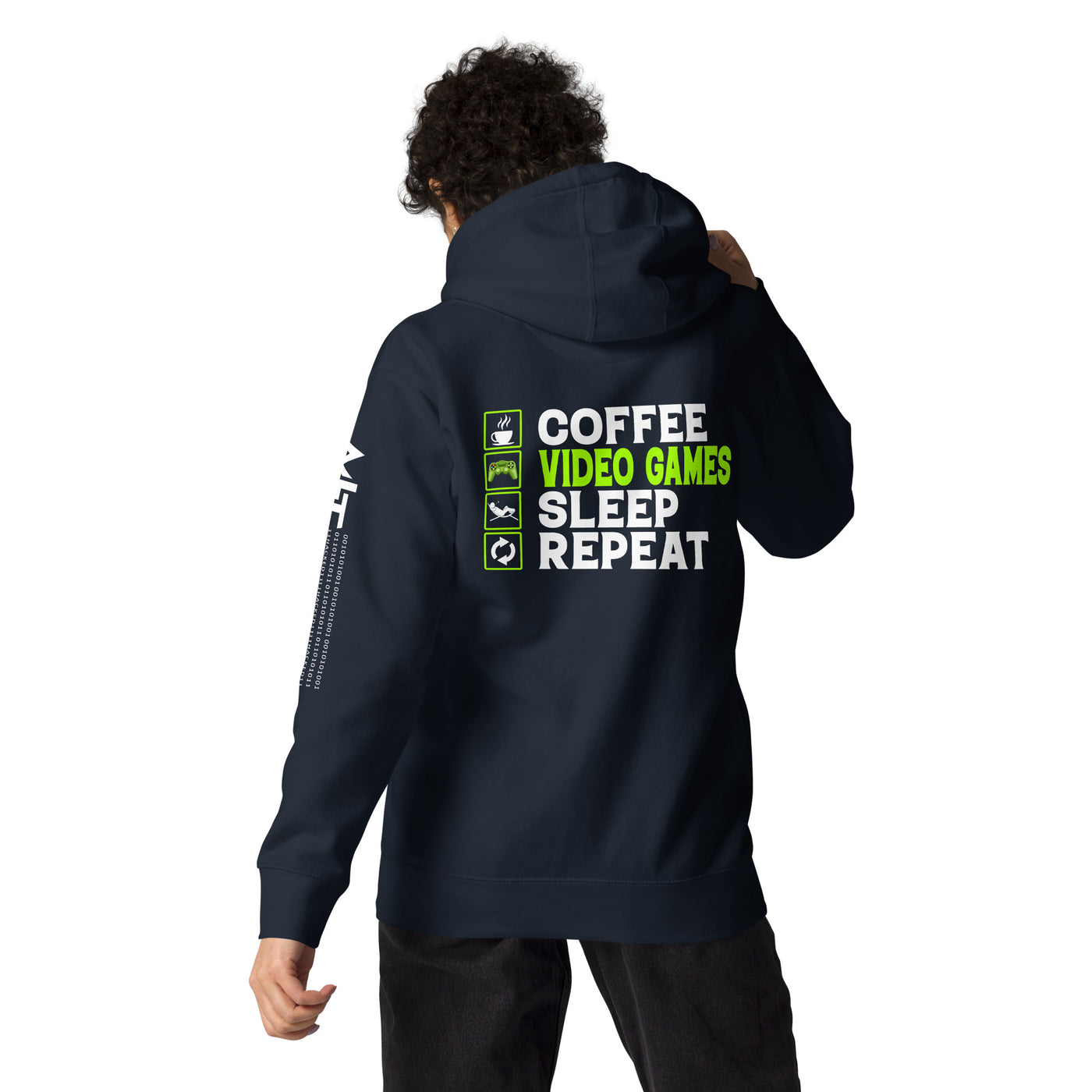 Coffee, Video Games, Sleep, Repeat Unisex Hoodie  ( Back Print )