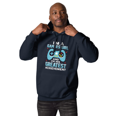 I am a Gamer's Girl, I am his Greatest Achievement (turquoise text ) - Unisex Hoodie