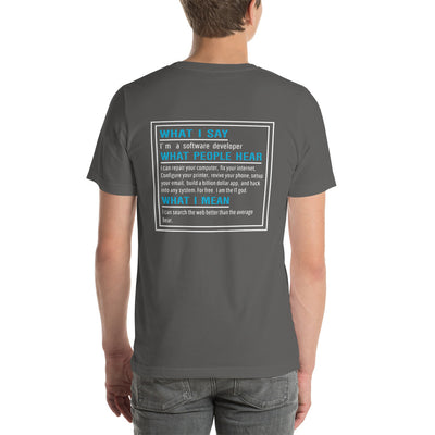 What I say, What people hear, What I mean Unisex t-shirt ( Back Print )