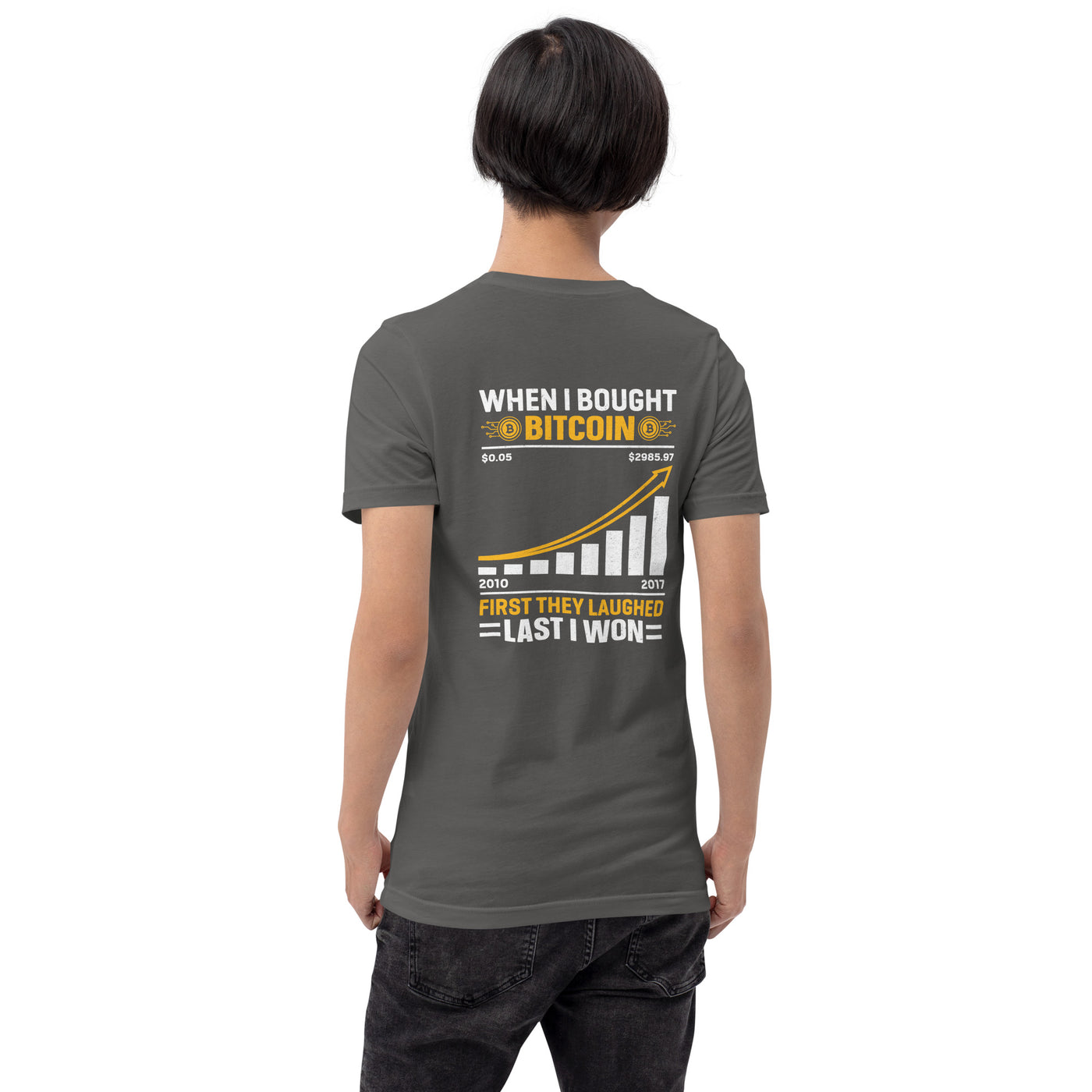 When I Bought Bitcoin, First they laughed, Last I won Unisex t-shirt ( Back Print )